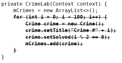 在CrimeLab.java中，刪除生成隨機crime記錄的代碼